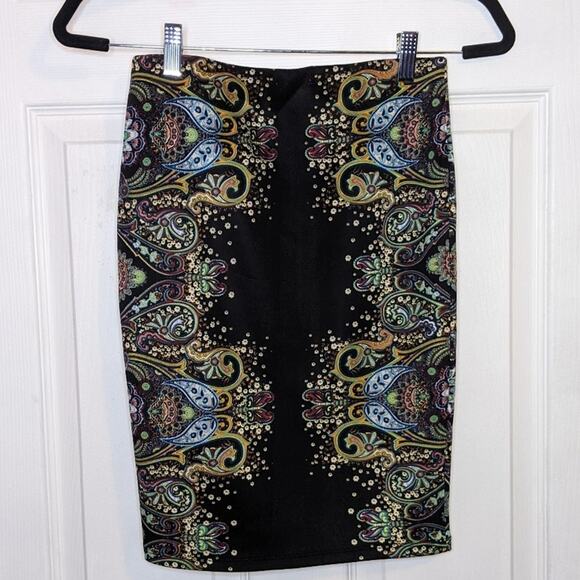 Rue21 Black Paisley Boho Floral Print Pencil Skirt S - Picture 8 of 10